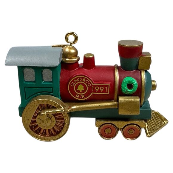 1991 Hallmark Miniature Train Set Claus & Co. Keepsake Ornaments w/ Display - Picture 4 of 11